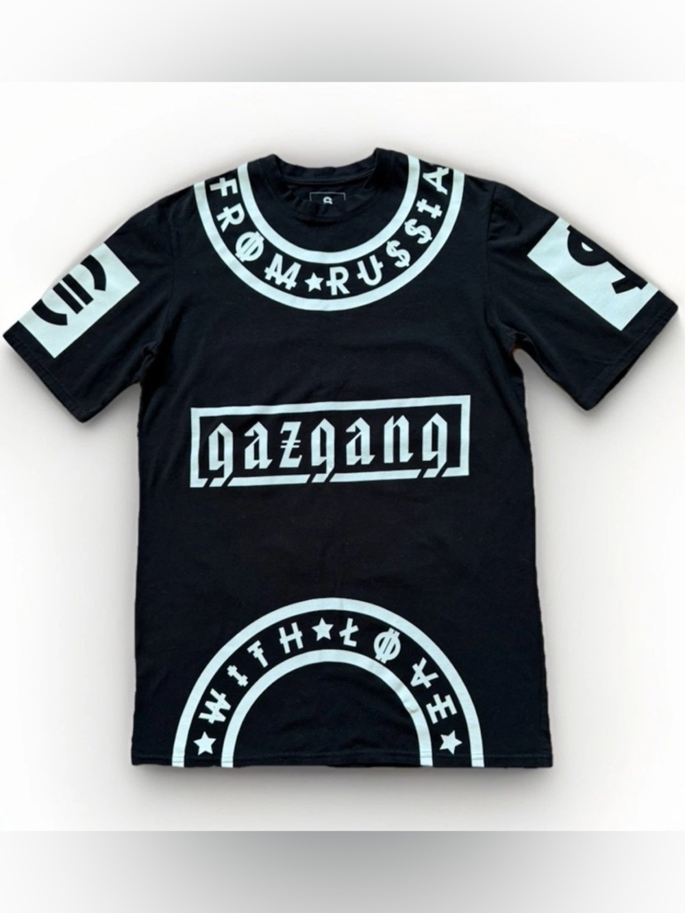 Gazgang Gazgolder Men Sz S Black White Graphic Basta Short Sleeve T-Shirt Cotton